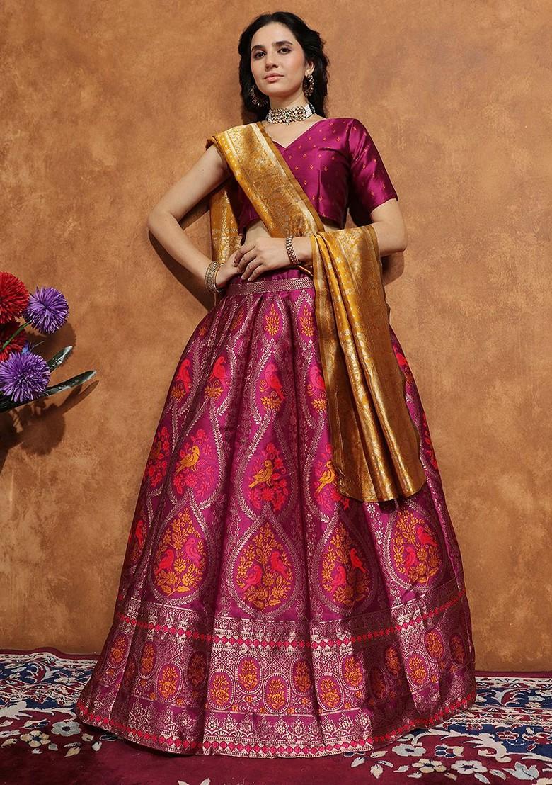 Purple Zari Work Blended Lehenga Choli - Indya