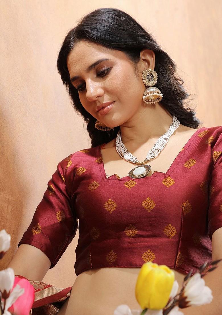 Gold Zari Work Blended Lehenga Choli - Indya