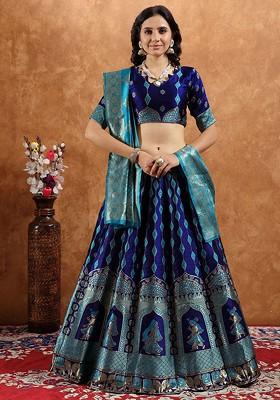 Navy Blue Emboridered Blended Lehenga Choli