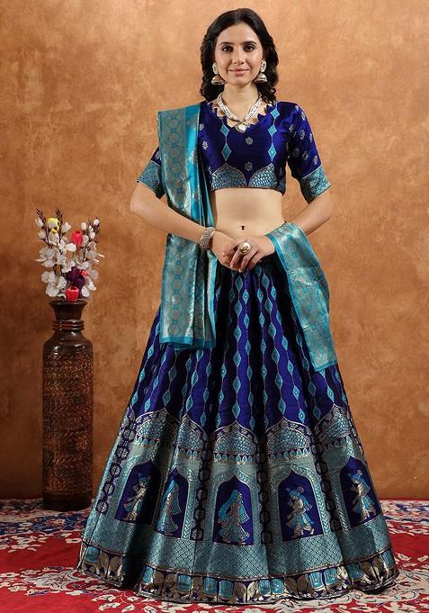 Navy Blue Emboridered Blended Lehenga Choli