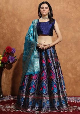 Navy Blue Emboridered Blended Lehenga Choli