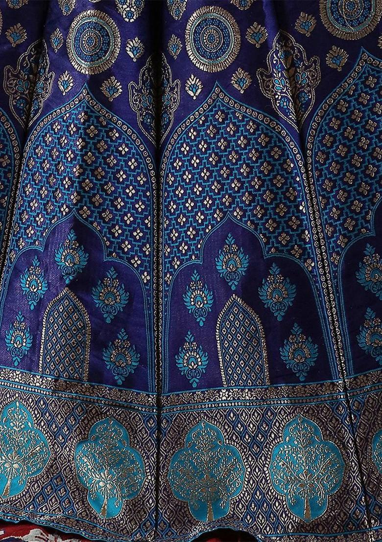 Navy Blue Zari Work Blended Lehenga Choli - Indya