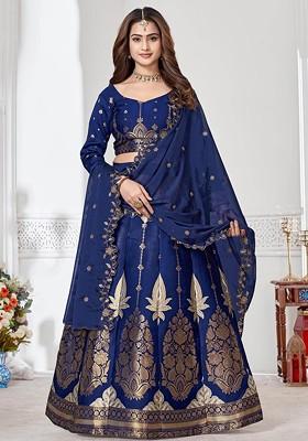Navy Blue Emboridered Blended Lehenga Choli