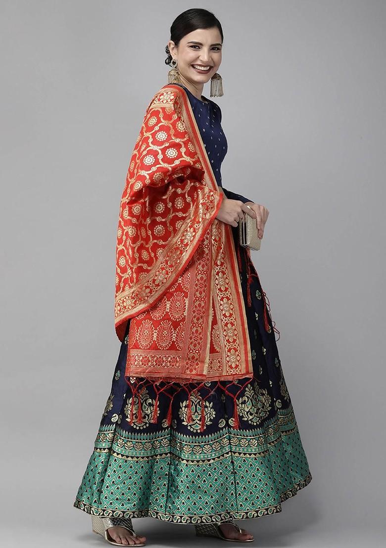 Sea Green Emboridered Blended Lehenga Choli - Indya