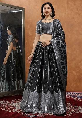 Black Zari Work Blended Lehenga Choli