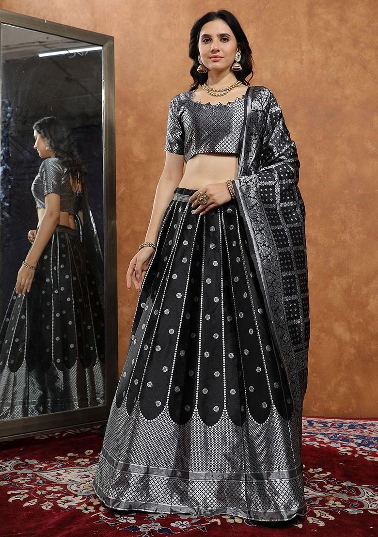 Black Zari Work Blended Lehenga Choli - Indya