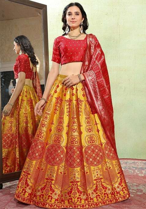 Gold Zari Work Blended Lehenga Choli