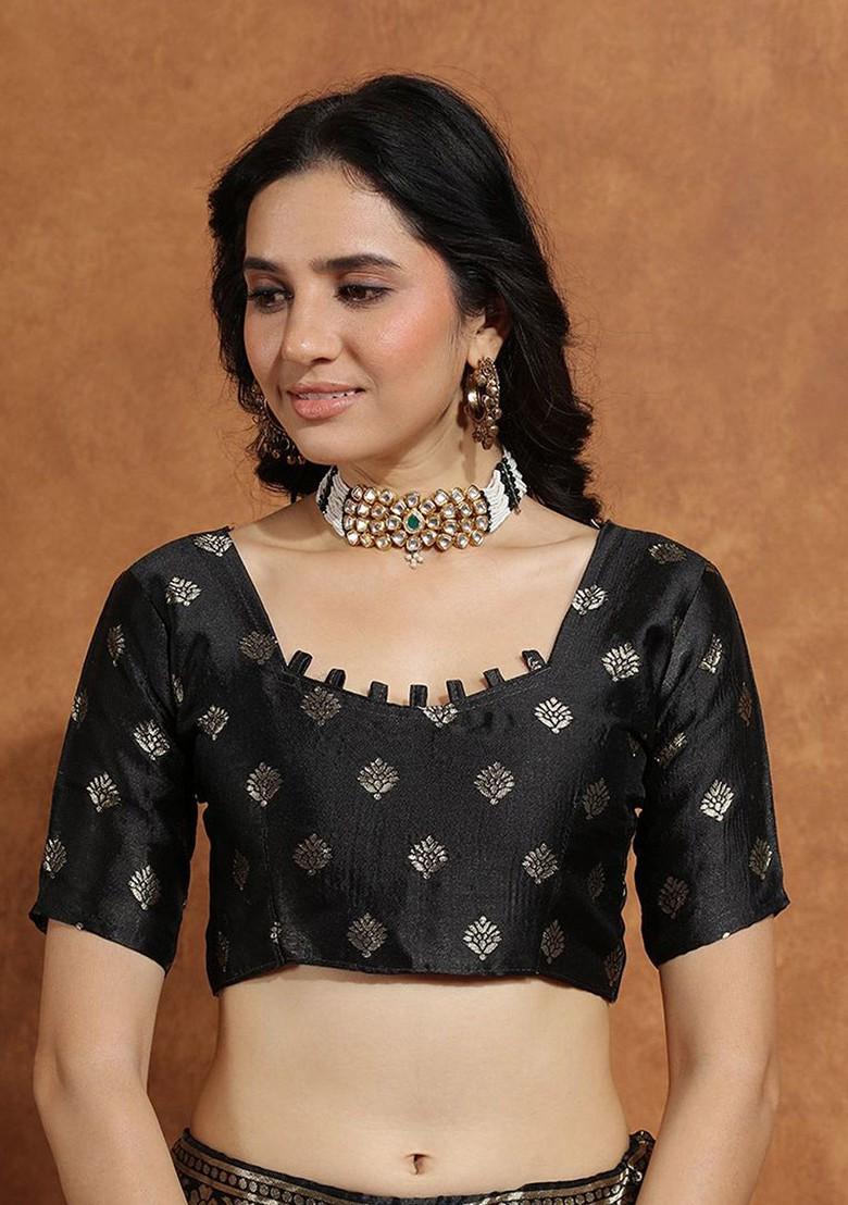 Black Zari Work Blended Lehenga Choli - Indya