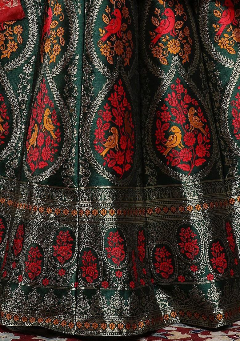 Green Zari Work Blended Lehenga Choli - Indya