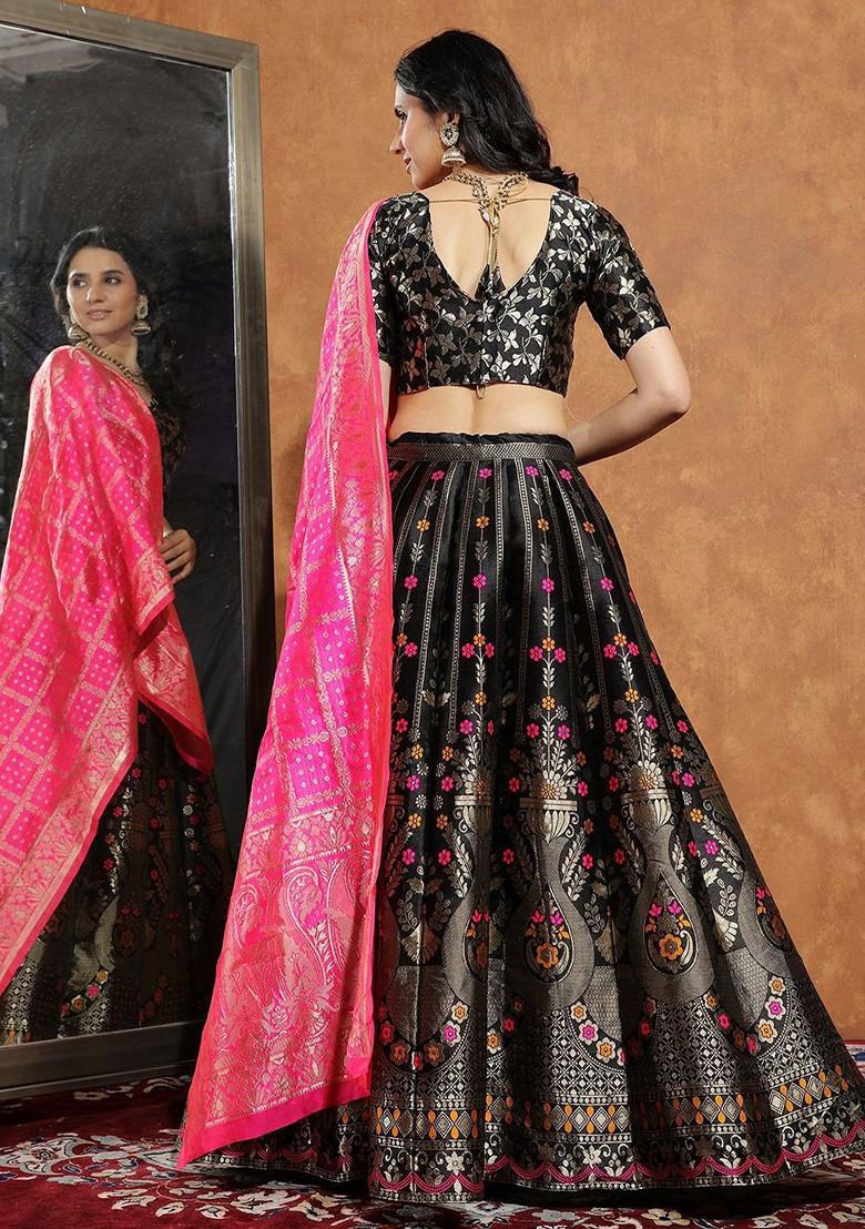 Black Zari Work Blended Lehenga Choli - Indya
