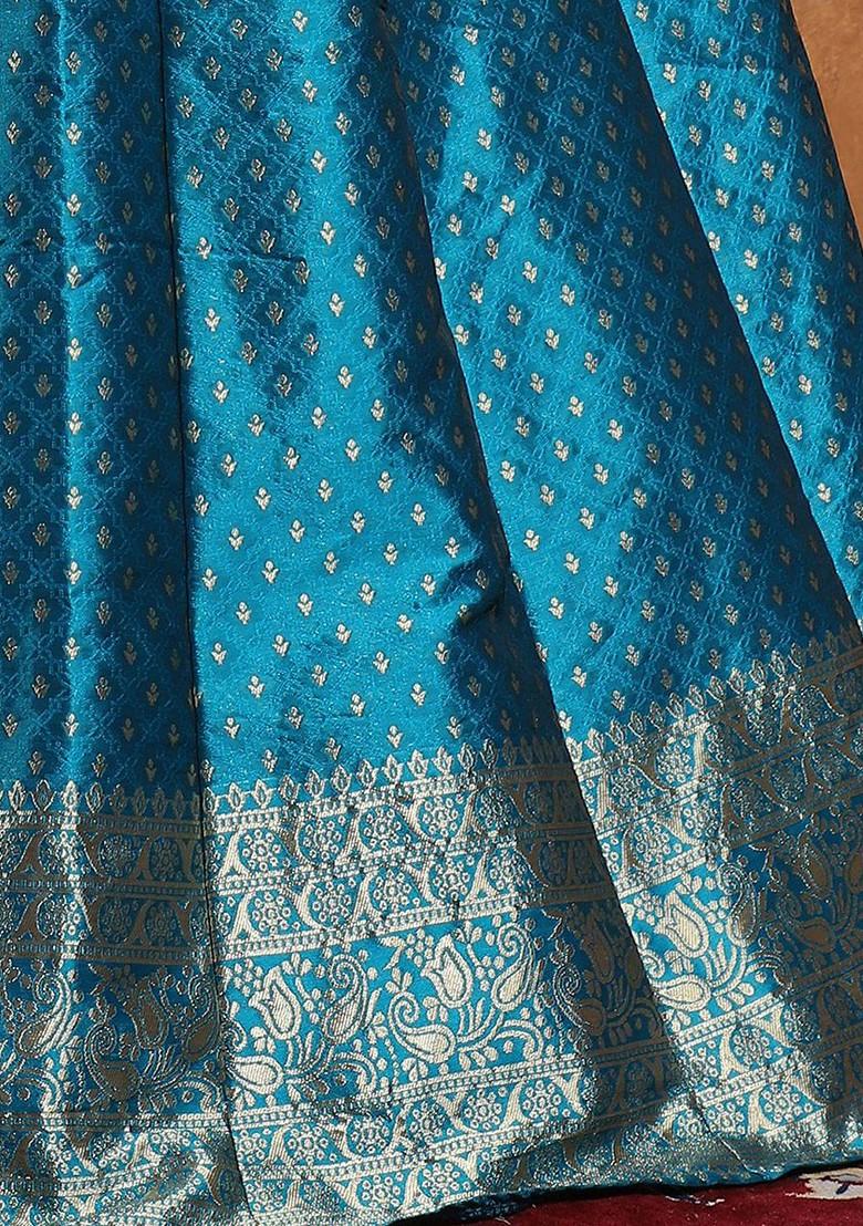 Turquoise Blue Zari Work Blended Lehenga Choli - Indya