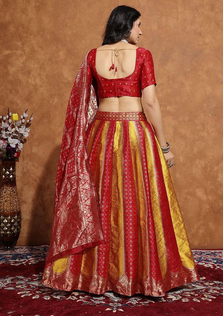 Gold Zari Work Blended Lehenga Choli - Indya