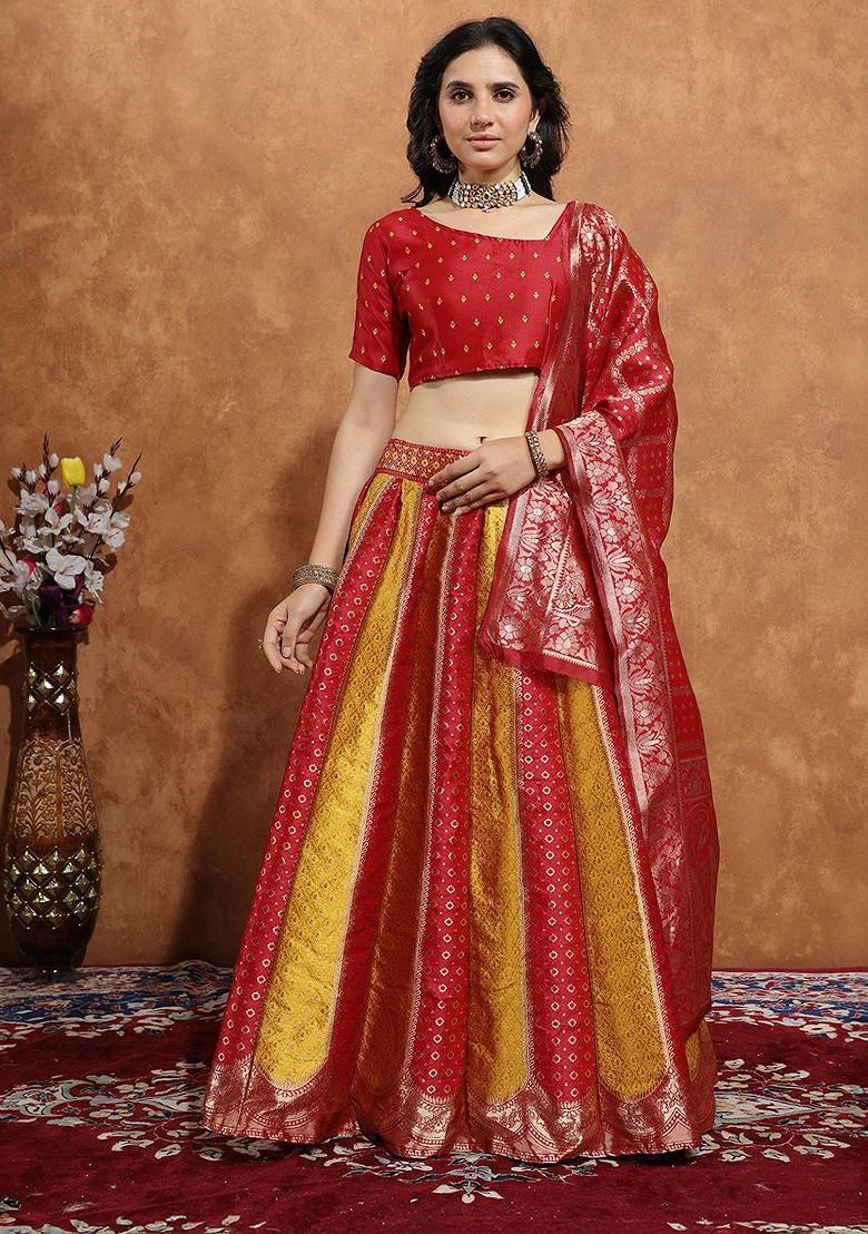 Gold Zari Work Blended Lehenga Choli - Indya