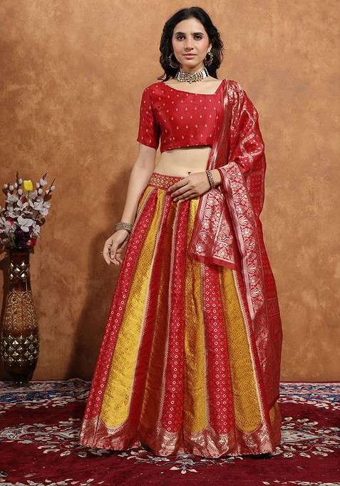 Gold Zari Work Blended Lehenga Choli