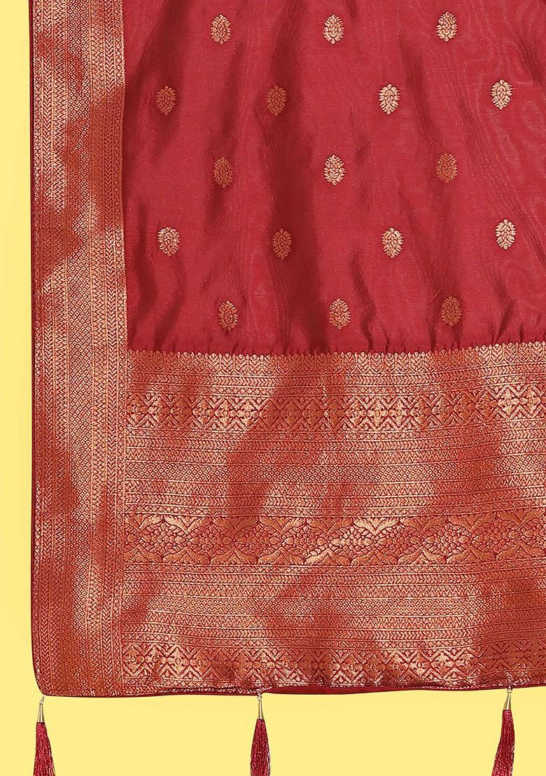 Navy Blue Woven Design Blended Lehenga Choli - Indya