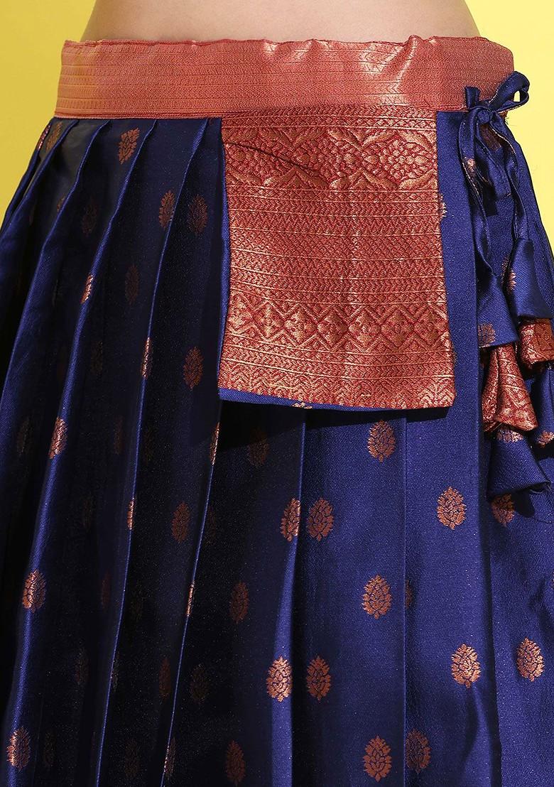 Navy Blue Woven Design Blended Lehenga Choli - Indya