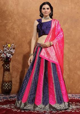 Navy Blue Emboridered Blended Lehenga Choli