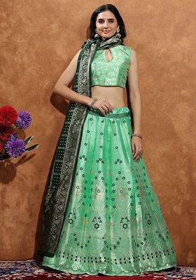 Sea Green Zari Work Blended Lehenga Choli