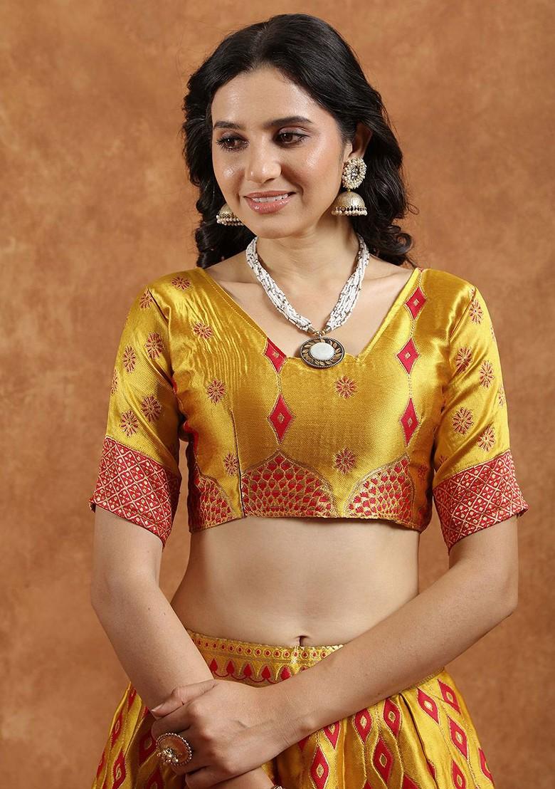 Gold Emboridered Blended Lehenga Choli - Indya