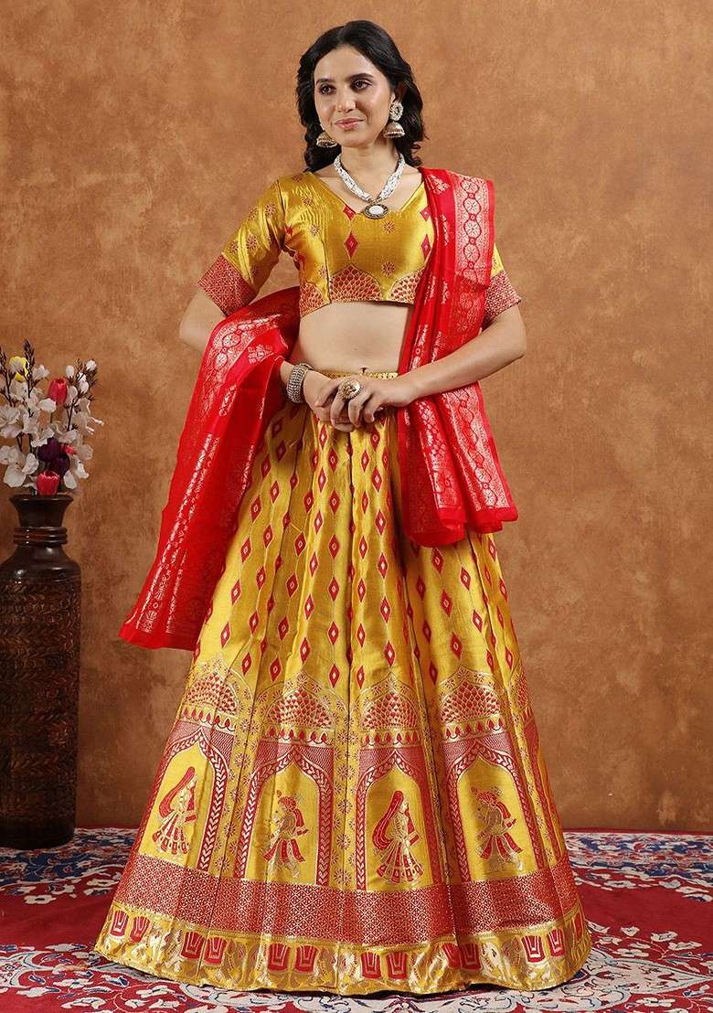Gold Emboridered Blended Lehenga Choli - Indya