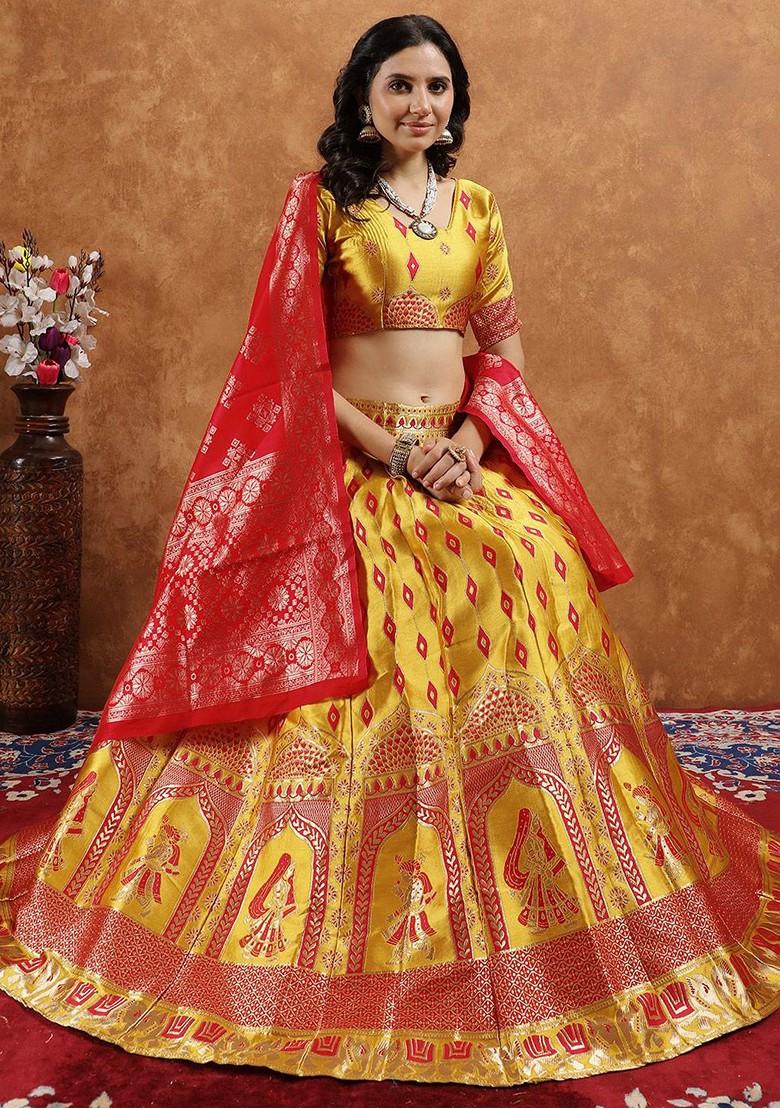 Gold Emboridered Blended Lehenga Choli - Indya