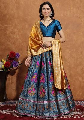 Blue Zari Work Blended Lehenga Choli