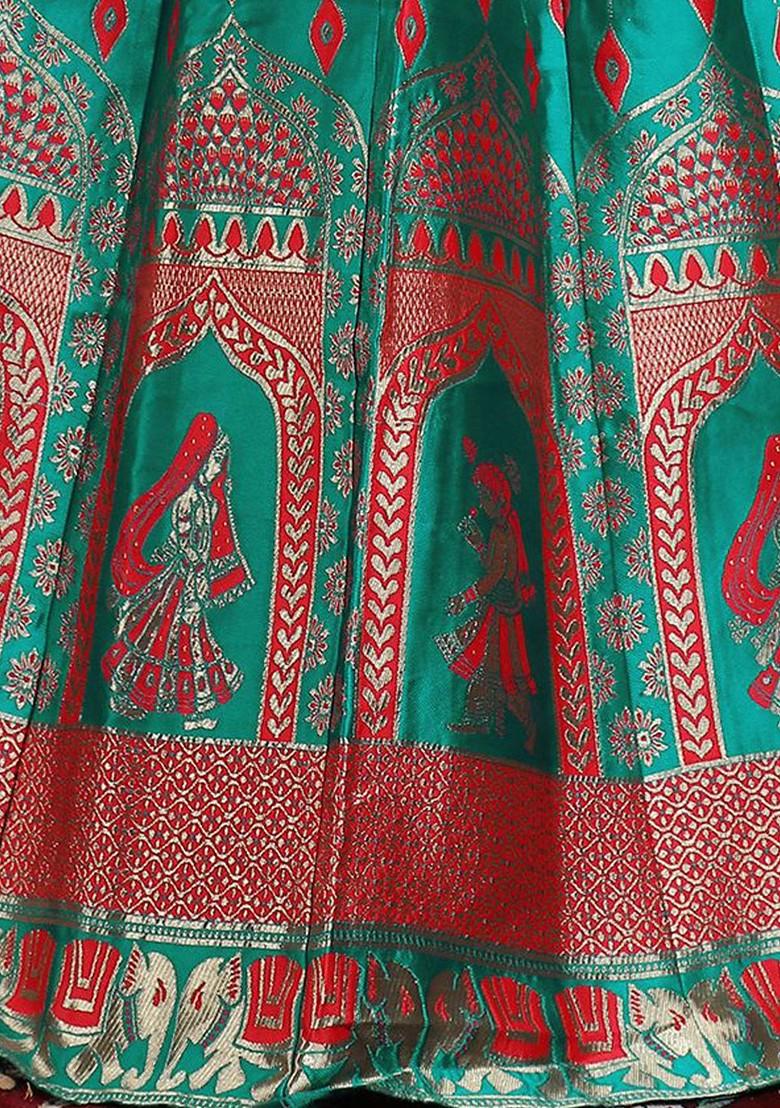 Turquoise Blue Zari Work Blended Lehenga Choli - Indya