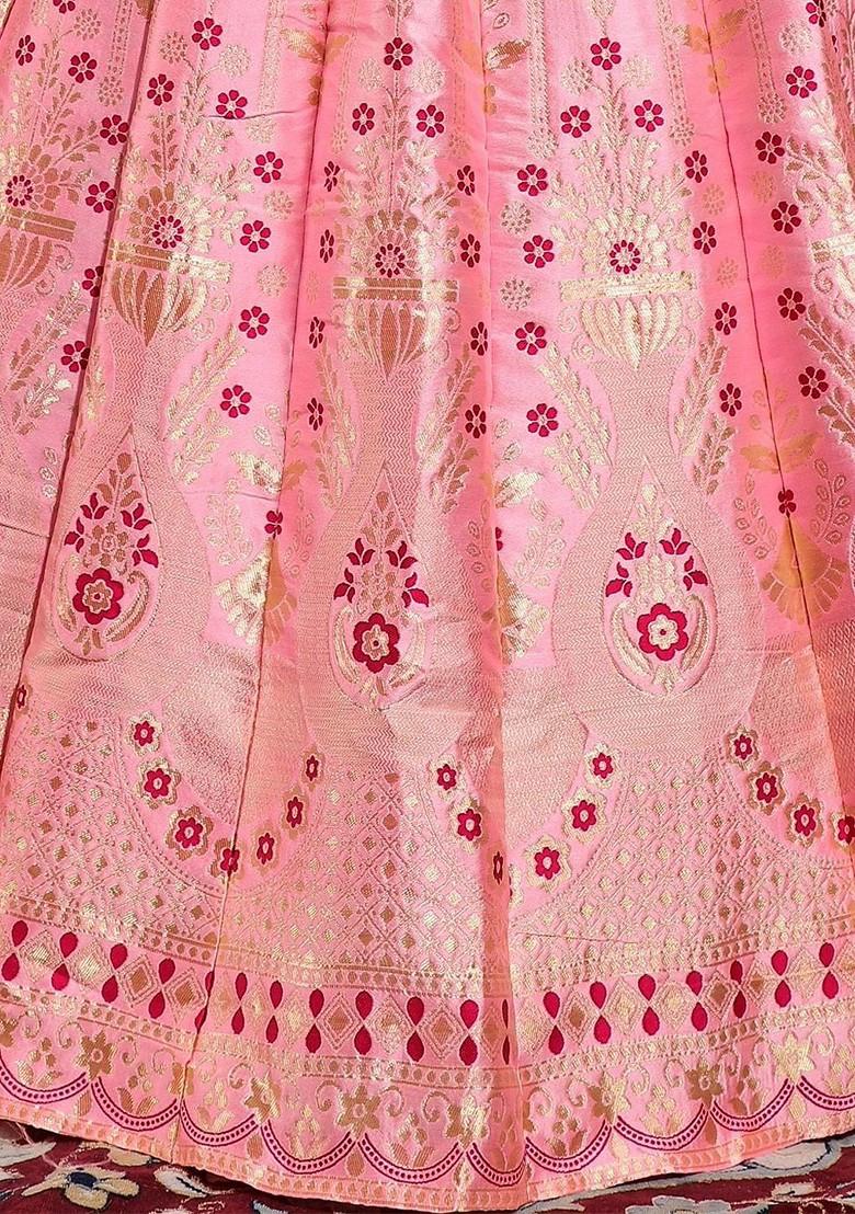 Pink Zari Work Blended Lehenga Choli - Indya