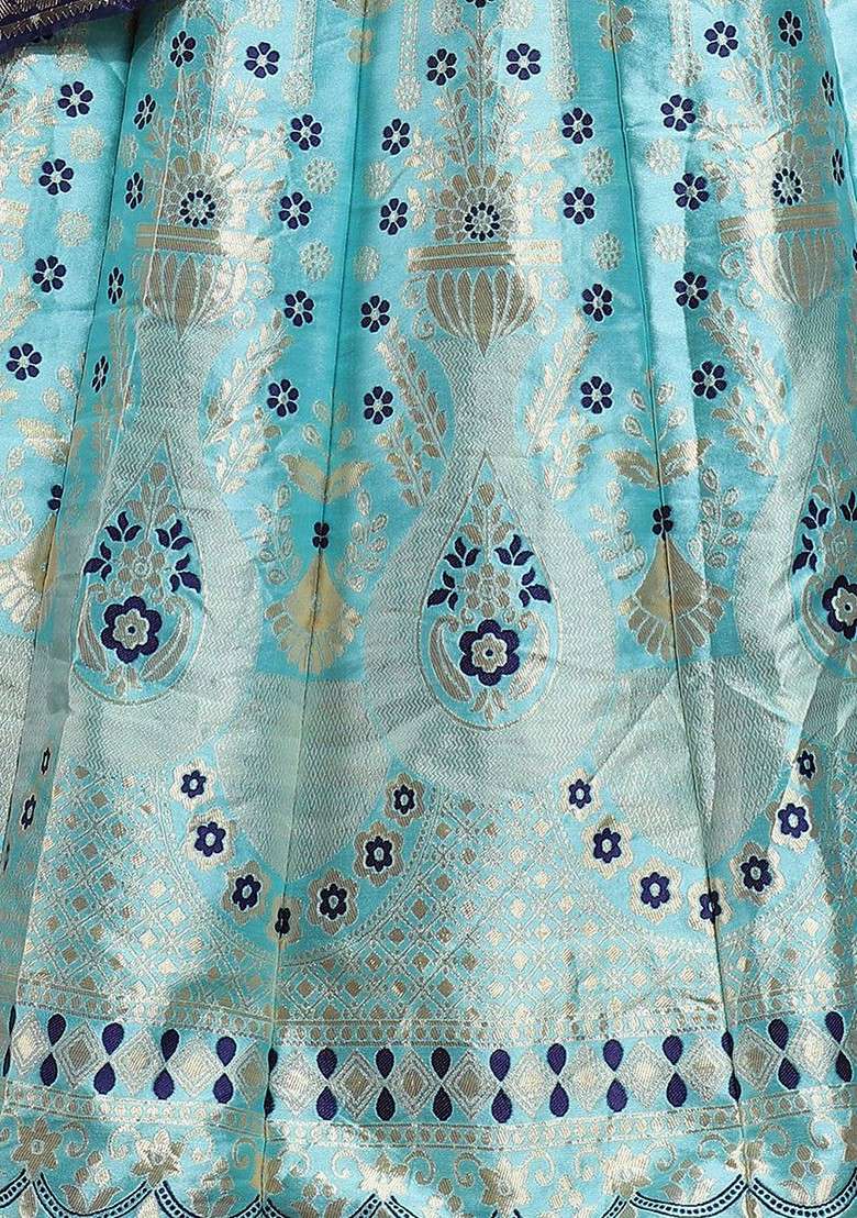 Blue Zari Work Blended Lehenga Choli - Indya