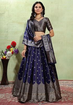 Blue Zari Work Blended Lehenga Choli