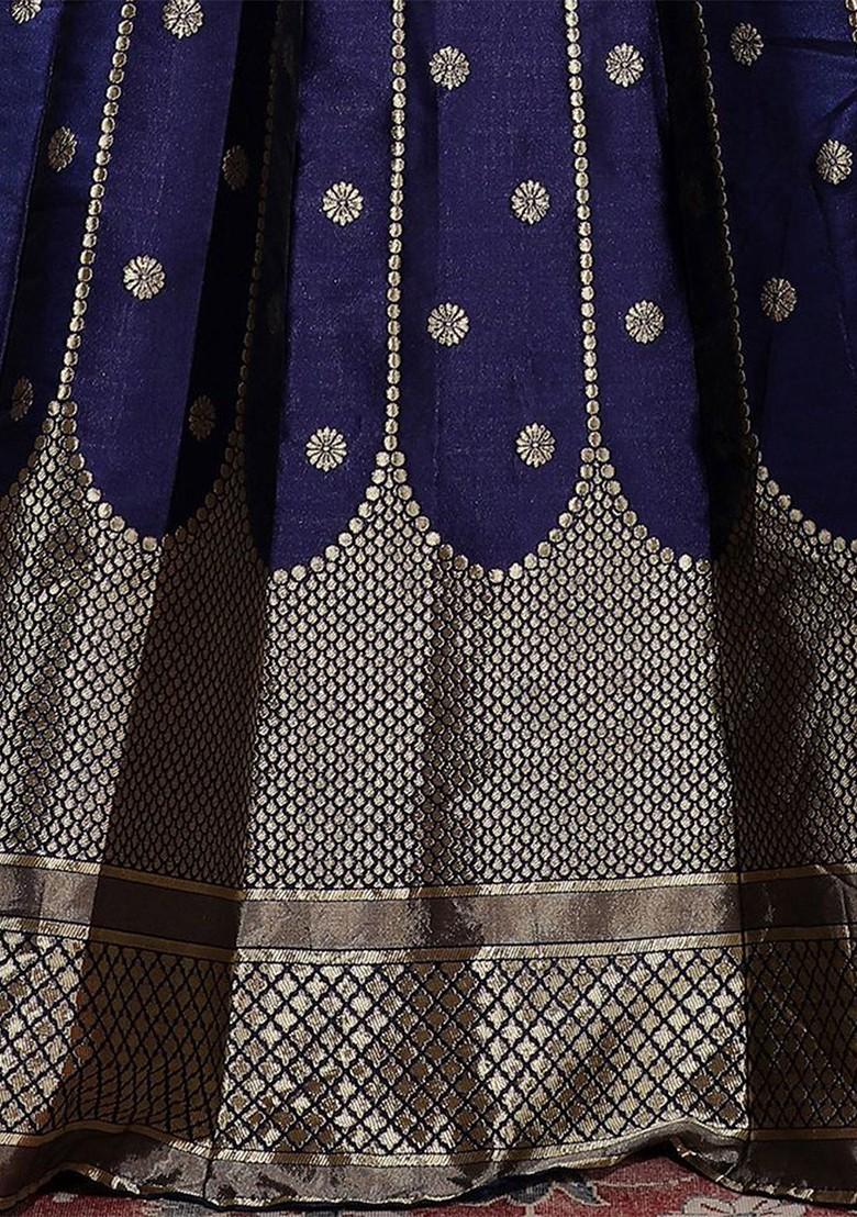 Blue Zari Work Blended Lehenga Choli - Indya