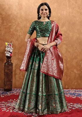 Green Zari Work Blended Lehenga Choli