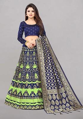Blue Zari Work Blended Lehenga Choli