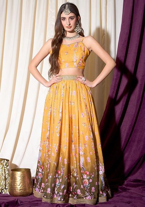 Yellow Printed Blended Lehenga Choli — view on Indya