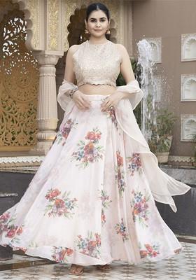 Beige Emboridered Blended Lehenga Choli
