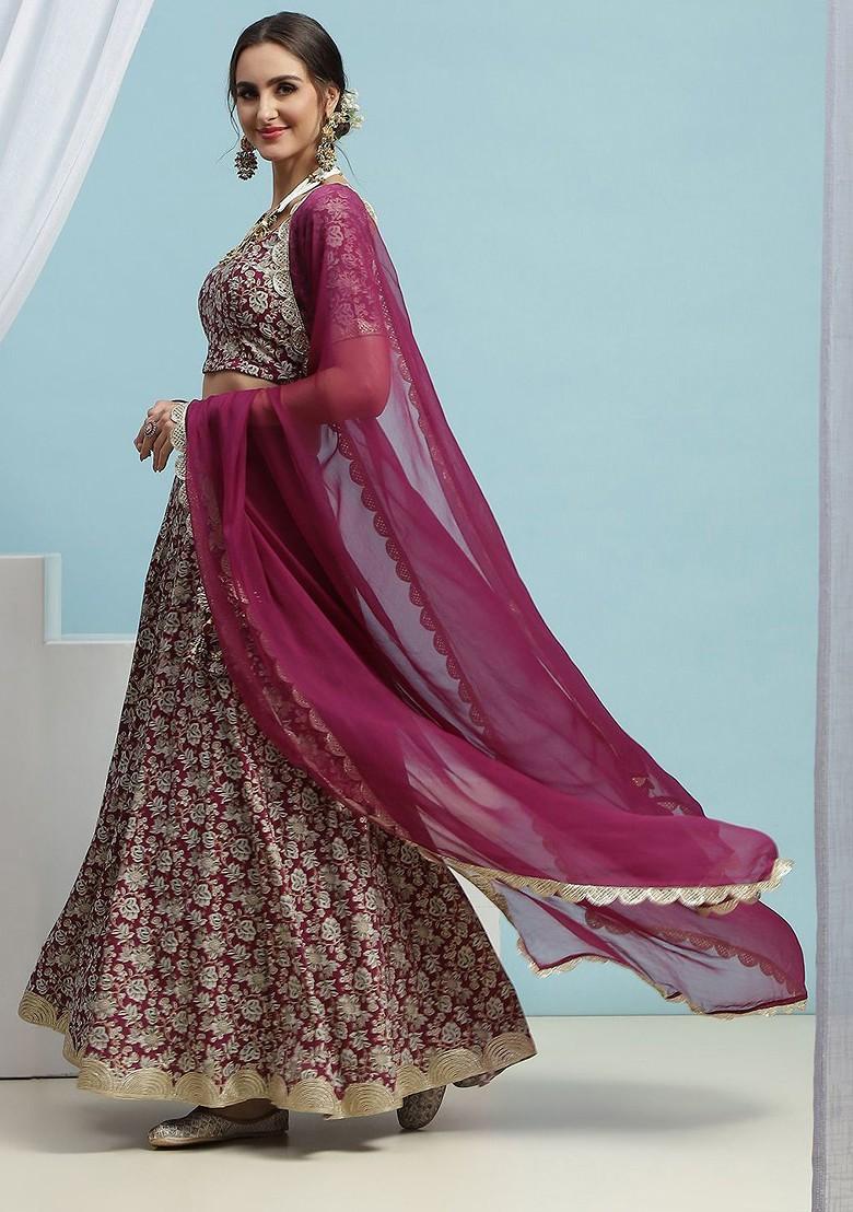 Maroon Printed Blended Lehenga Choli - Indya