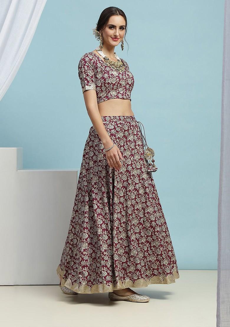 Maroon Printed Blended Lehenga Choli