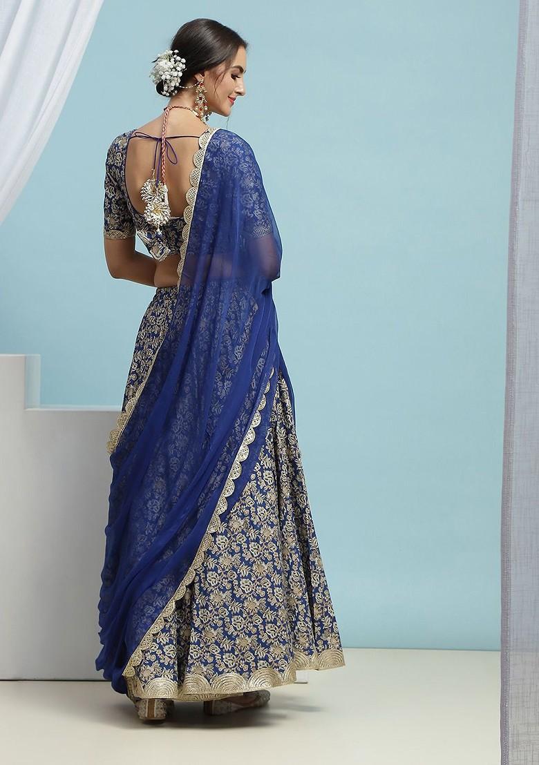 Blue Printed Blended Lehenga Choli