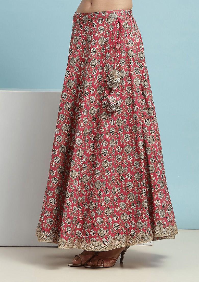 Pink Printed Blended Lehenga Choli - Indya