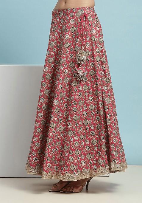 Pink Printed Blended Lehenga Choli