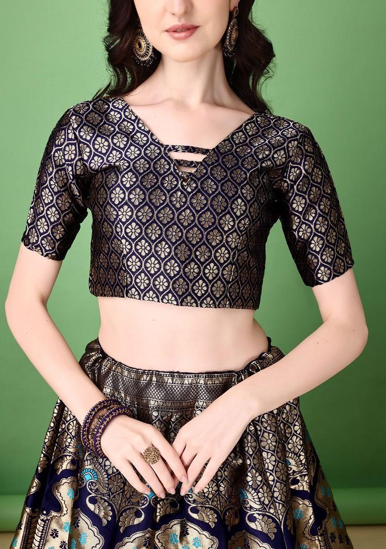 Blue Emboridered Blended Lehenga Choli - Indya