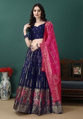 Navy Blue Woven Design Blended Lehenga Choli