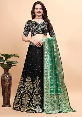 Black Zari Work Blended Lehenga Choli