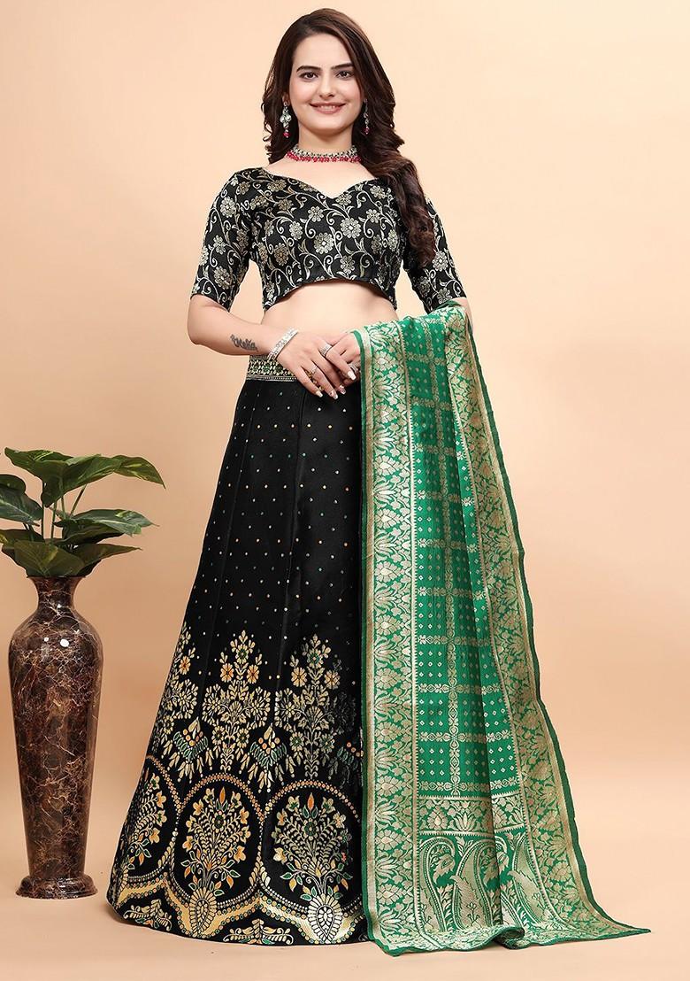 Black Zari Work Blended Lehenga Choli - Indya