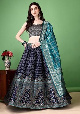 Blue Zari Work Blended Lehenga Choli