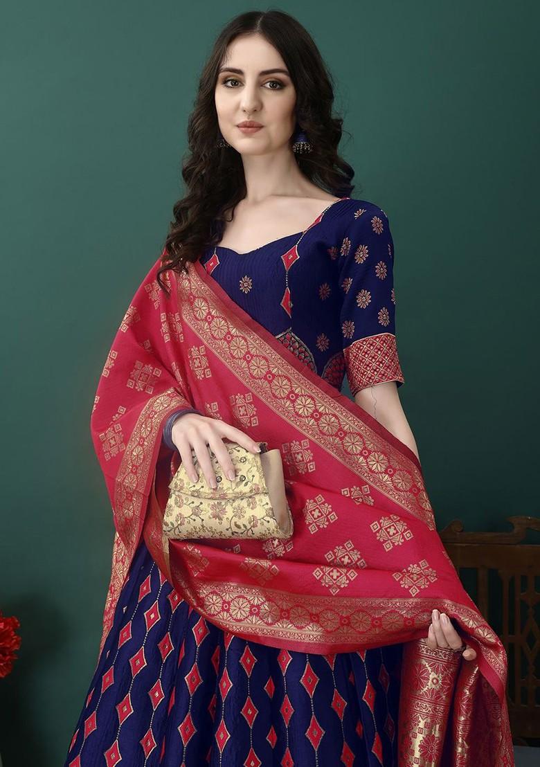 Blue Emboridered Blended Lehenga Choli - Indya