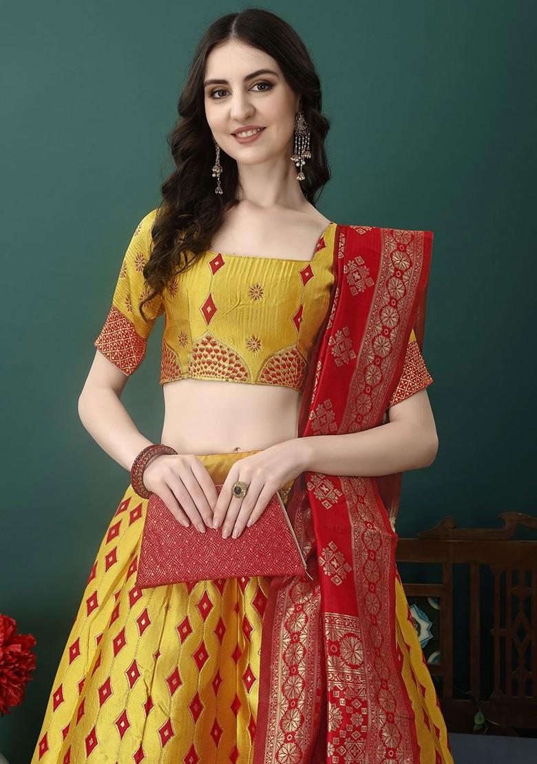 Gold Emboridered Blended Lehenga Choli - Indya