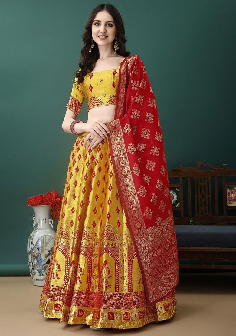 Gold Emboridered Blended Lehenga Choli - Indya