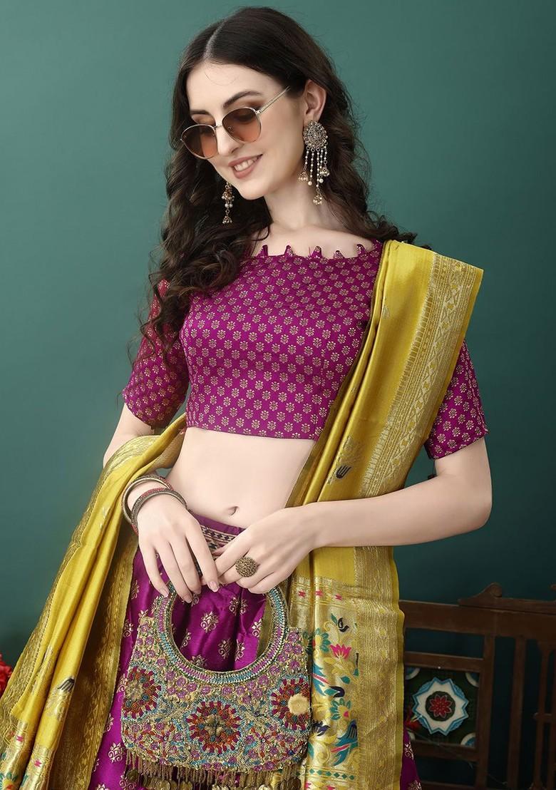 Purple Emboridered Blended Lehenga Choli - Indya