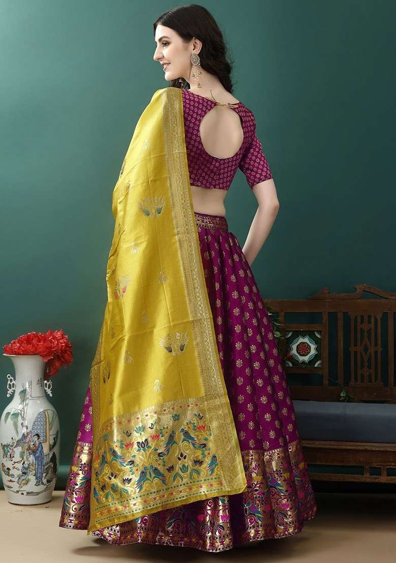 Purple Emboridered Blended Lehenga Choli - Indya